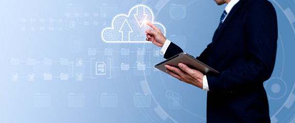 This is demonstrated by digital technology and the concept of an internet network. A computer programmer works on big data and computer code in a data center or server room. Processing of data,