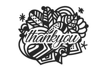 doodle art design and text thank you in line art concept