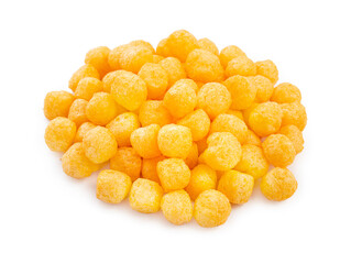 Corn cheese  balls snack heap isolated on a white background