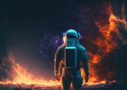 astronaut between burning clouds created with Generative AI technology