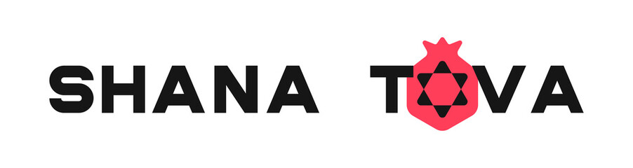 Shana Tova text with pomegranate and star of David vector illustration