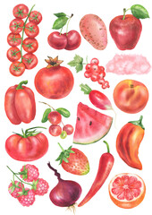 Red fruit and vegetables set