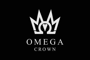 Simple Minimalist Bold King Queen Crown Omega Symbol Logo Design Vector