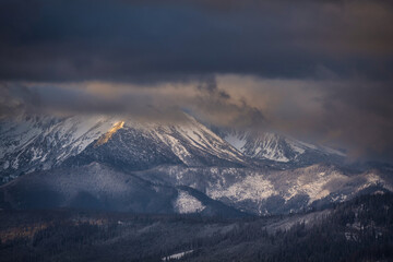 Naklejka na ściany i meble Winter landscape of Tatra Mountains at sunrise. Poland