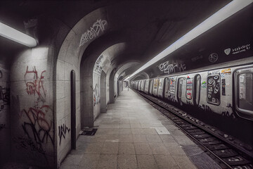 subway train in the london underground, Generative AI Illustration