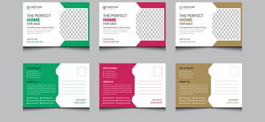 Elegant simple clean creative corporate modern professional business construction real estate agent post card design template.