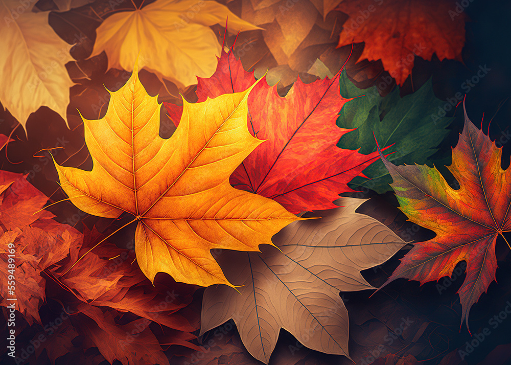 Wall mural red maple leaves created with generative ai technology