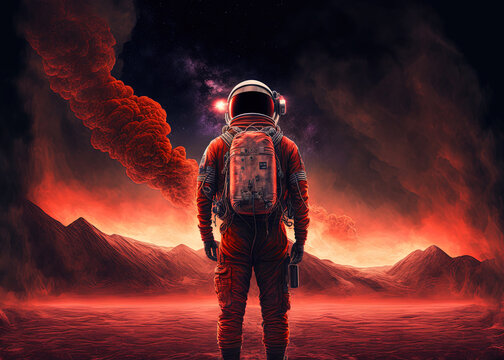 astronaut in red environment created with Generative AI technology