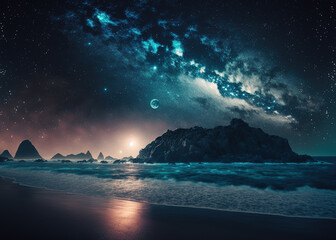 night sky and sea created with Generative AI technology