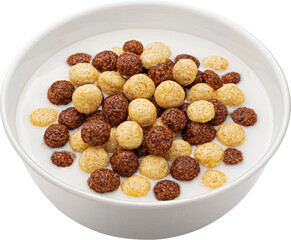 Corn balls mix with milk isolated