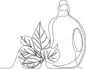 Continuous one line drawing of bottles for liquid laundry detergent, bleach, fabric softener, dishwashing liquid or another cleaning agent. Easy to place your text and brand logo. Vector illustration