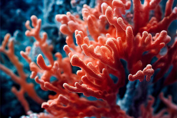 Naklejka na ściany i meble close up of a red coral reef under the sea, created with Generative AI