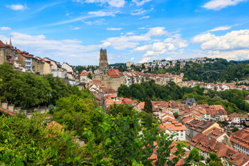 Fototapeta na wymiar View of the old town of Fribourg, Switzerland