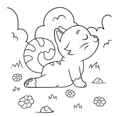 Outline for children's  drawing colouring book with a cat and mouse, animal theme children's colouring book.