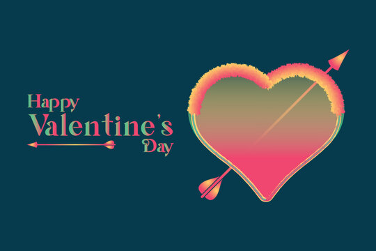 Valentine's day background with pink hearts with arrow on blue background,love shape with arrow & colouring text valentines card. 