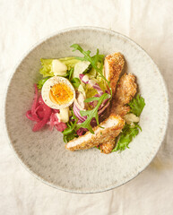 Crispy fried chicken with fresh salad