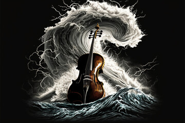 violin and music wave