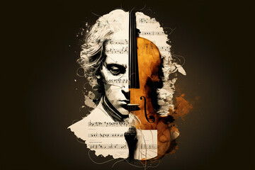 violin with a musician face