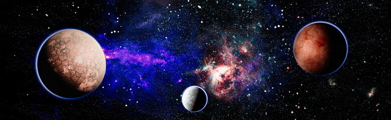Stars of a planet and galaxy in a free space. Elements of this image furnished by NASA.