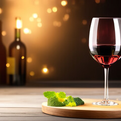 wine glass standing on a wooden table in a cozy winter setting