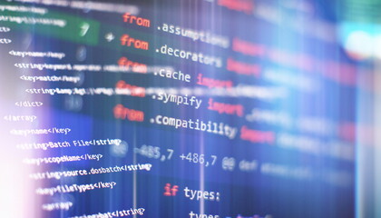 IT business. Python code computer screen. Mobile application design Concept.