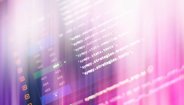 Programming code on computer screen. Software development. Writing program code on computer.