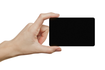 hand holding out a credit card on a white background