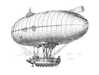 Airship retro sketch hand drawn in doodle style Vector illustration © BigJoy