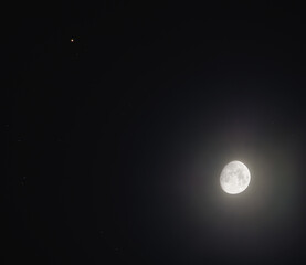 Mars and moon in the night sky