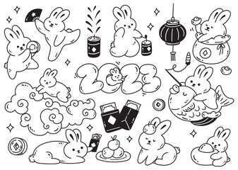 Chinese New Year Doodle, Year of Rabbit 2023 Element