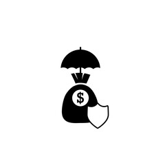 Money bag icon illustration with umbrella.