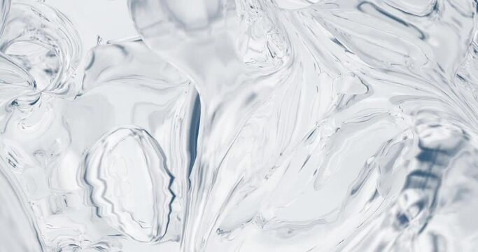 3d abstract waving background. White milk, water drop or oil reflection surface, ripples. Liquid pattern, moving glossy shapes. 4K looped video animation.