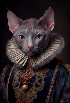 Lykoi King Cat Breed Portrait Royal Renaissance Animal Painting 