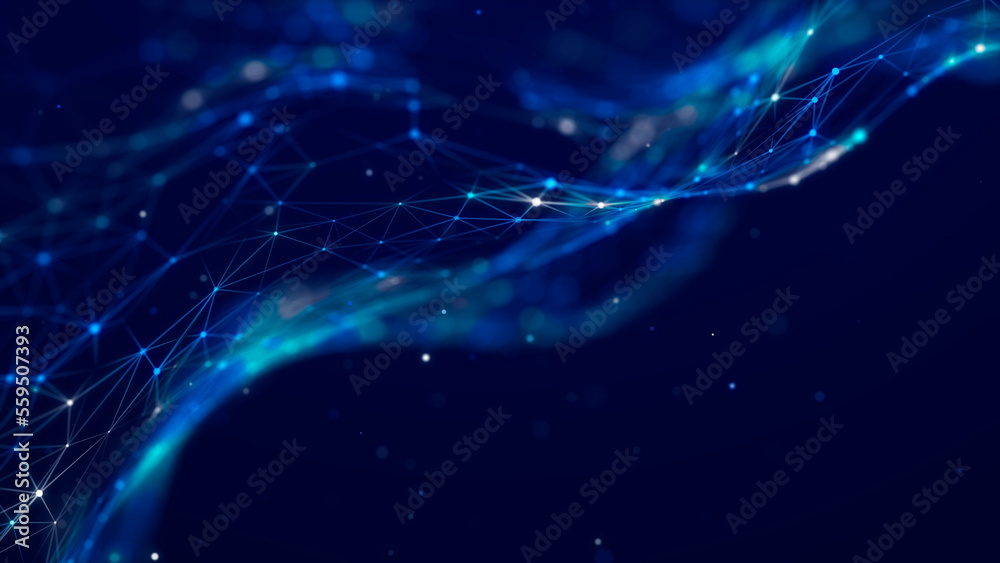 Poster Abstract polygonal space with connecting dots and lines. Dark background. Connection structure. 3d Widescreen