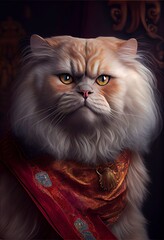 Persian Cat Breed Portrait Royal Renaissance Animal Painting