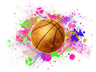 basketball illustration with splash color background