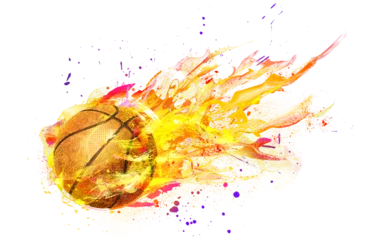 basketball with flames isolated on white © T-Images
