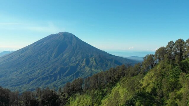 Aerial view of volcano and forest in Bali island
