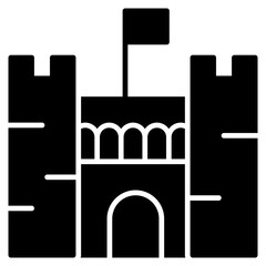 Castle Isolated Silhouette Solid Line Icon with castle, building, fort, place, tower Infographic Simple Vector Illustration
