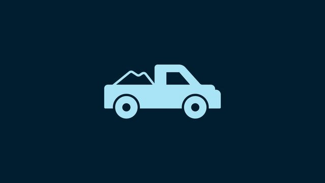 White Pickup truck icon isolated on blue background. 4K Video motion graphic animation