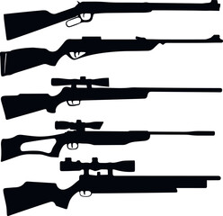Hunting gun Silhouette set icon, Hunting weapon, Hunting carbine, SVG, Vector.