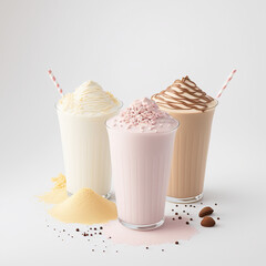 milkshake with whipped cream. Generative AI - obrazy, fototapety, plakaty