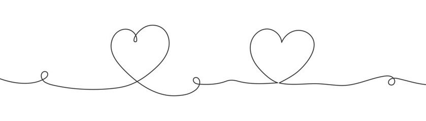 Continuous line in shape of heart on light background. St Valentine's day sign. Love symbol. One line art. Thin line sketch. Flat design.