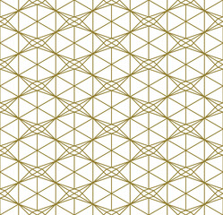 Seamless geometric pattern based on japanese style Kumiko.Gold lines.