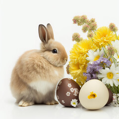 Easter bunny surrounded by spring flowers. Generative AI