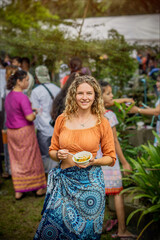 Fototapeta premium Travel woman dive in buddism culture