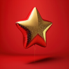 gold star-shaped birthday balloon. Generative AI - obrazy, fototapety, plakaty