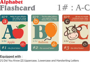 Flashcard alphabet A B C in 3 different color with information vector