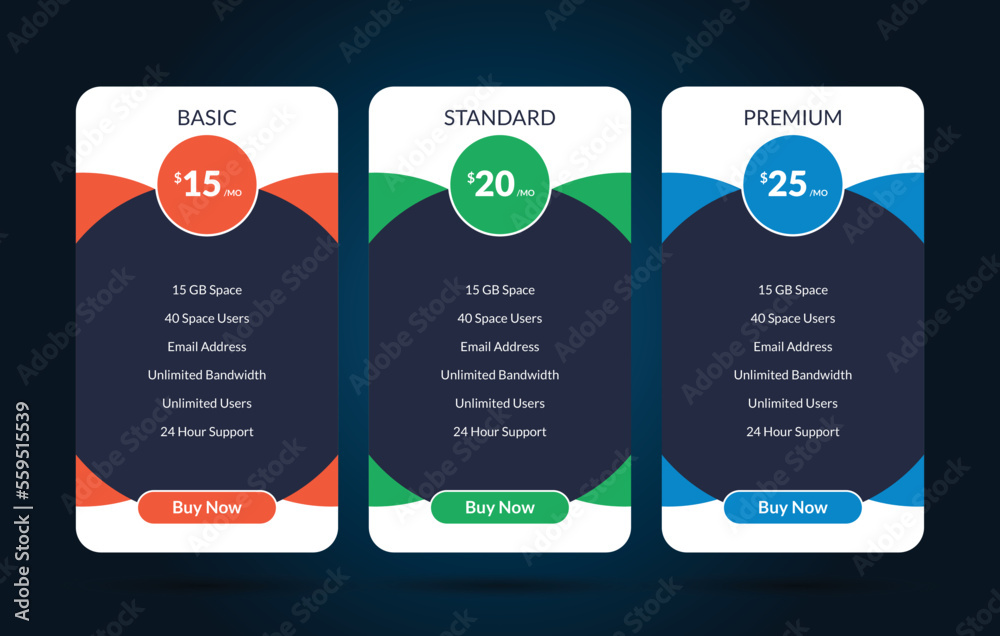 Wall mural pricing table design template for websites, pricing table design, hosting table banner