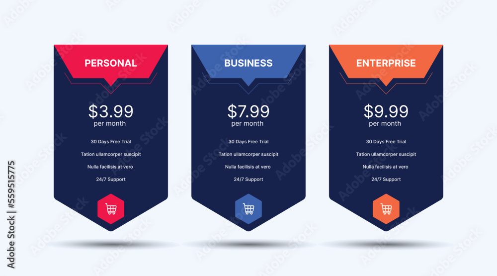 Wall mural pricing table design template for websites, pricing table design, hosting table banner